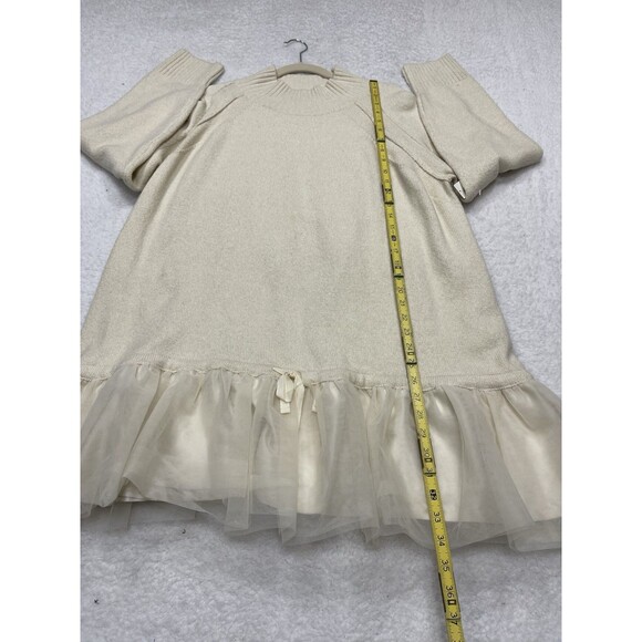 Anthropologie Mini Dress Ivory Long Sleeve Tulle Twofer Preppy Retro Large P NWT - Picture 5 of 12